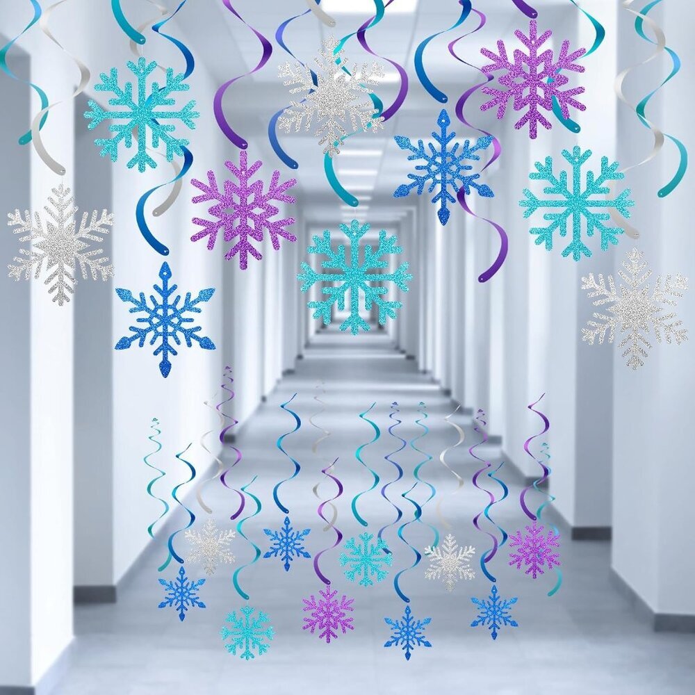 20 Pcs Winter Snowflake Hanging Swirl Decorations - Snowflake Hanging Ceiling St